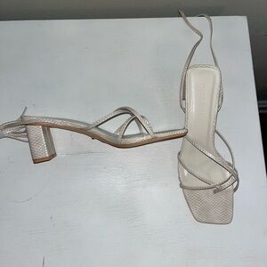 Cream off-white snake skin strappy heels! size 7